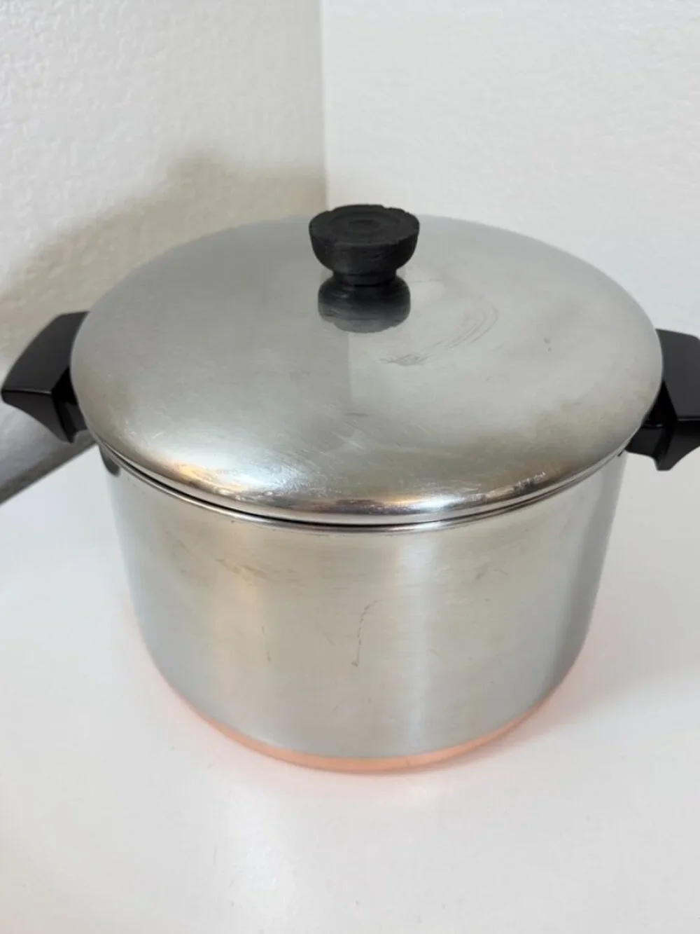 Vintage Revere Ware 6 QT -96f Stock Pot w/ Lid Copper Clad 1801 Clinton ILL USA